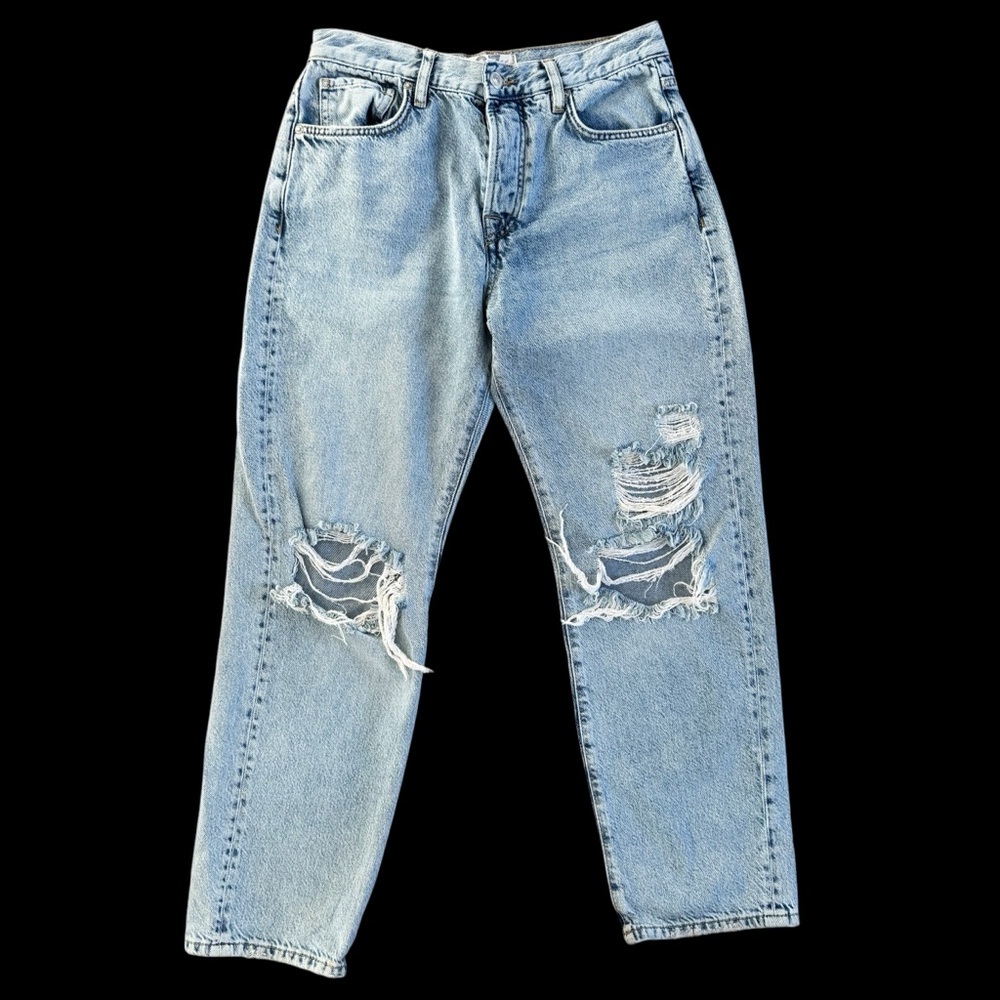 Free People Light Wash Ripped Boyfriend Jeans